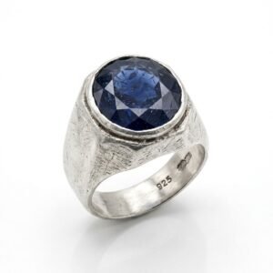 925 Sterling Silver Blue Neelam Ring for Men Natural