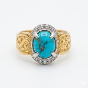 Original Feroza Woman Ring Natural Turquoise Gemstone