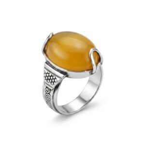 925 Silver Yellow Aqeeq Ring Natural Gemstone