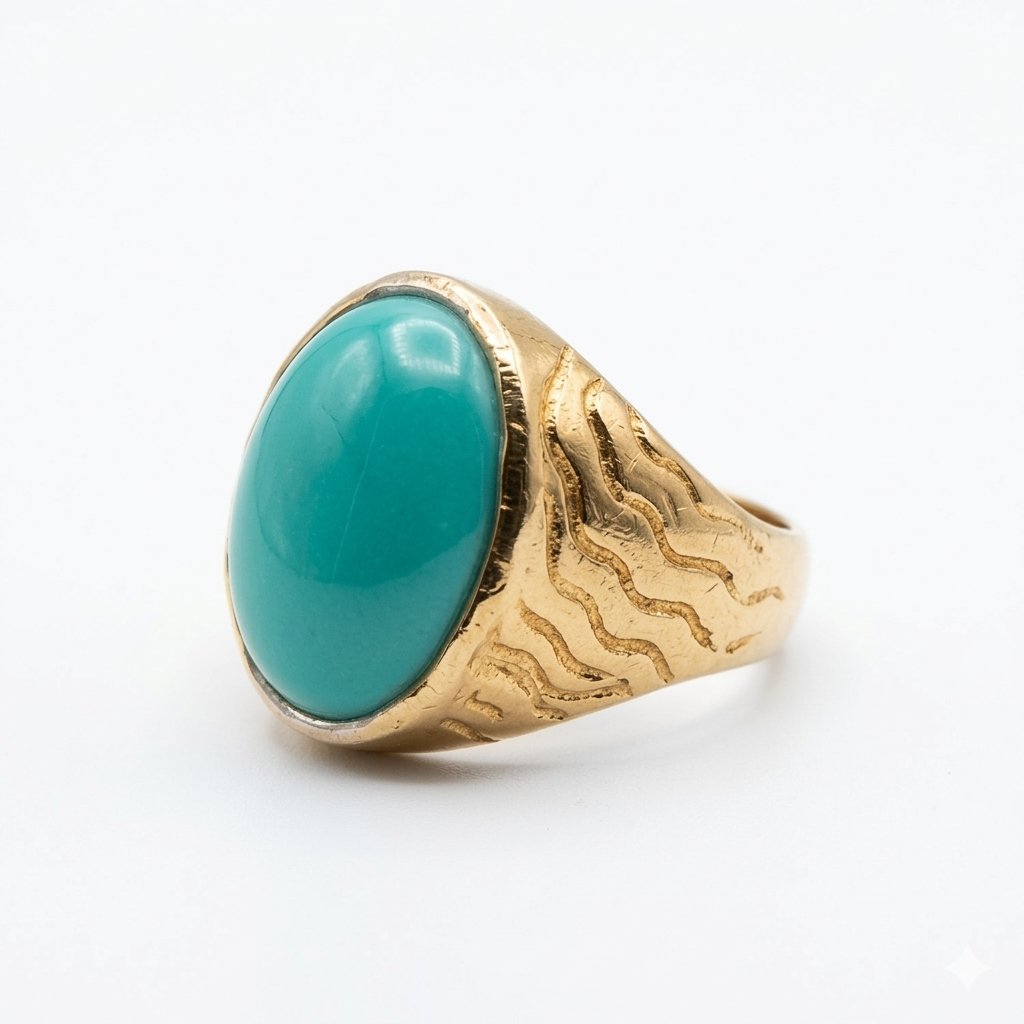 Original Feroza Ring Artificial Turquoise Gemstone