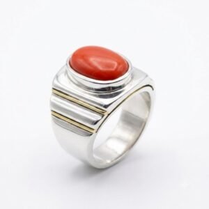 Natural Red Coral Marjan Ring for Men
