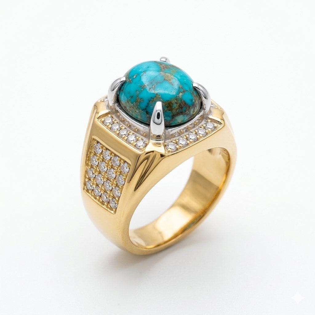 Original Feroza Ring Natural Turquoise Gemstone Ring