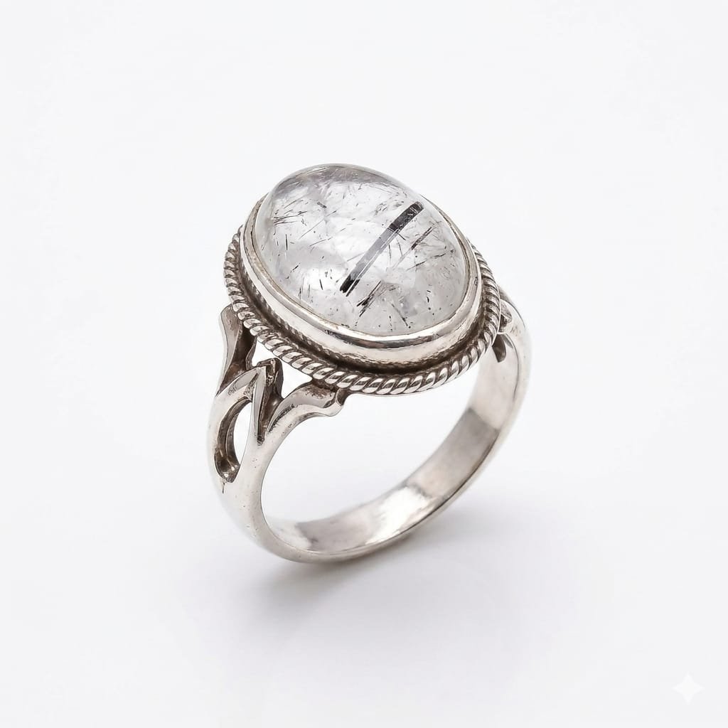 Natural Rutilated Quartz Ring Premium Silver Design