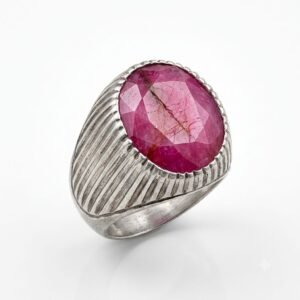 ️ 925 Silver Yaqoot Cut Ring Natural Red Ruby Gemstone