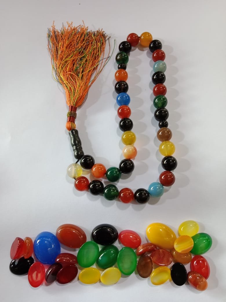 MULTICOLOUR HAQEEQ Tasbeeh - 100% Natural Agate Stone