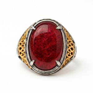Natural Ruby Cabochon Ring Non-Silver Eagle Claw Design