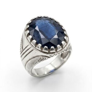 925 Sterling Silver Neelam Blue Ring for Men Natural