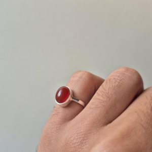 Natural Red Aqeeq Ring Silver