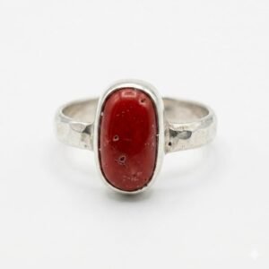 Natural Marjan Red Coral Silver Ring