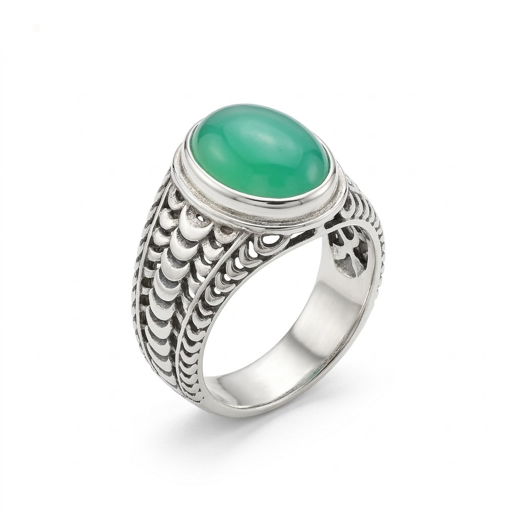 Original Aqeeq Ring Natural Green Gemstone