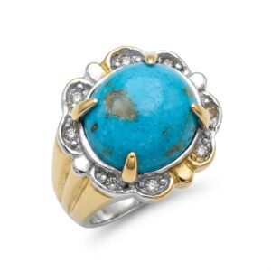 Natural Turquoise Stone Ring for Men Women Gold Plated