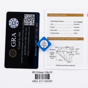 GRA Certified Moissanite Stone 3.0ct 9mm Round