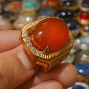 Red Aqeeq Ring ️ Natural Gemstone Non-Fading Color