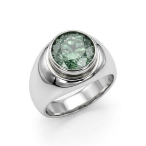 Green Moissanite Ring - Stainless Steel, Round Brilliant