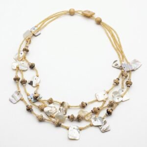 Boho Shell & Stone Necklace - Multi Chain Beads Statement