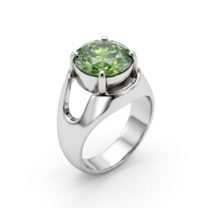 Green Moissanite Steel Ring - Men's Cathedral Band