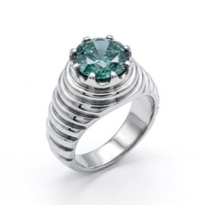 Blue Moissanite Ring - Stainless Steel, Round Brilliant