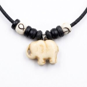 Elephant Pendant Necklace - Wood Beads Chain, Unisex